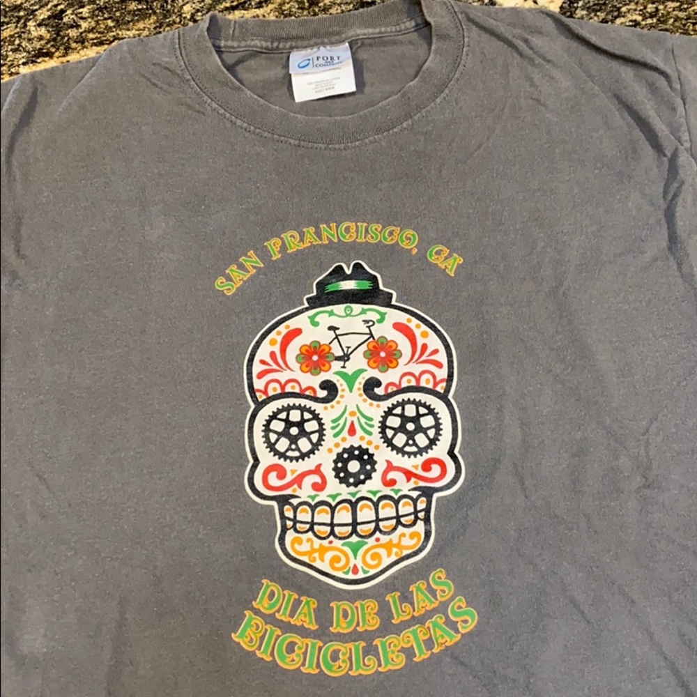 Men’s bicycle sugar skull themed Tee size medium - Picture 2 of 8